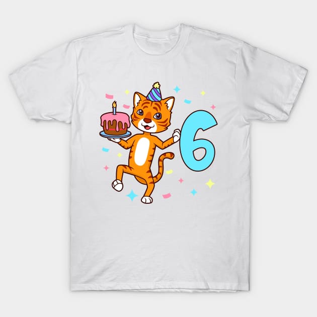 I am 6 with tiger - boy birthday 6 years old T-Shirt by Modern Medieval Design